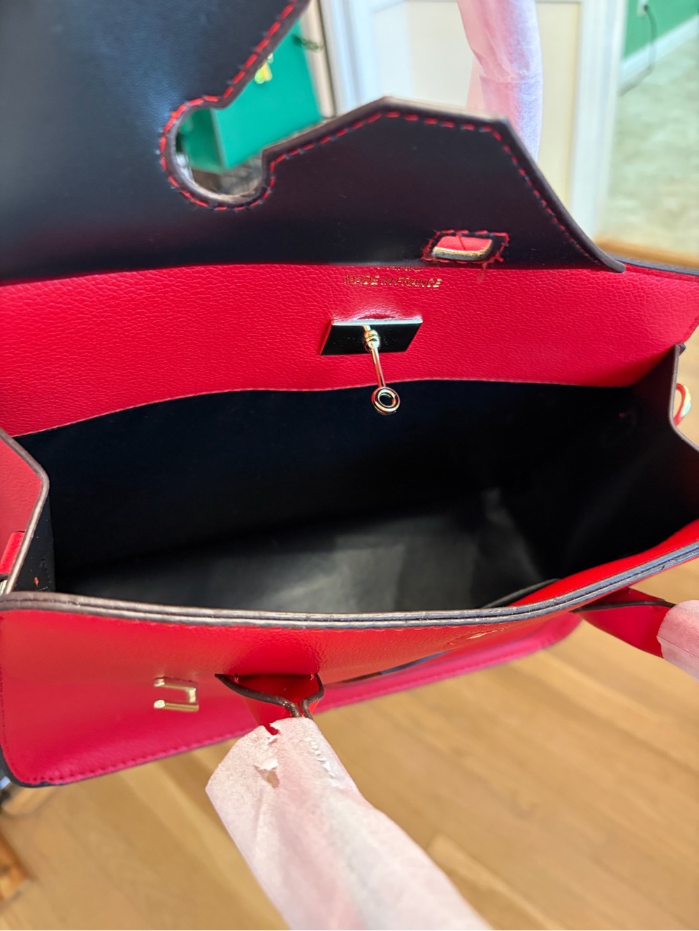 Red Structured Disordered Tote Handbag - Women's Fashion Bag - Picture 6 of 13
